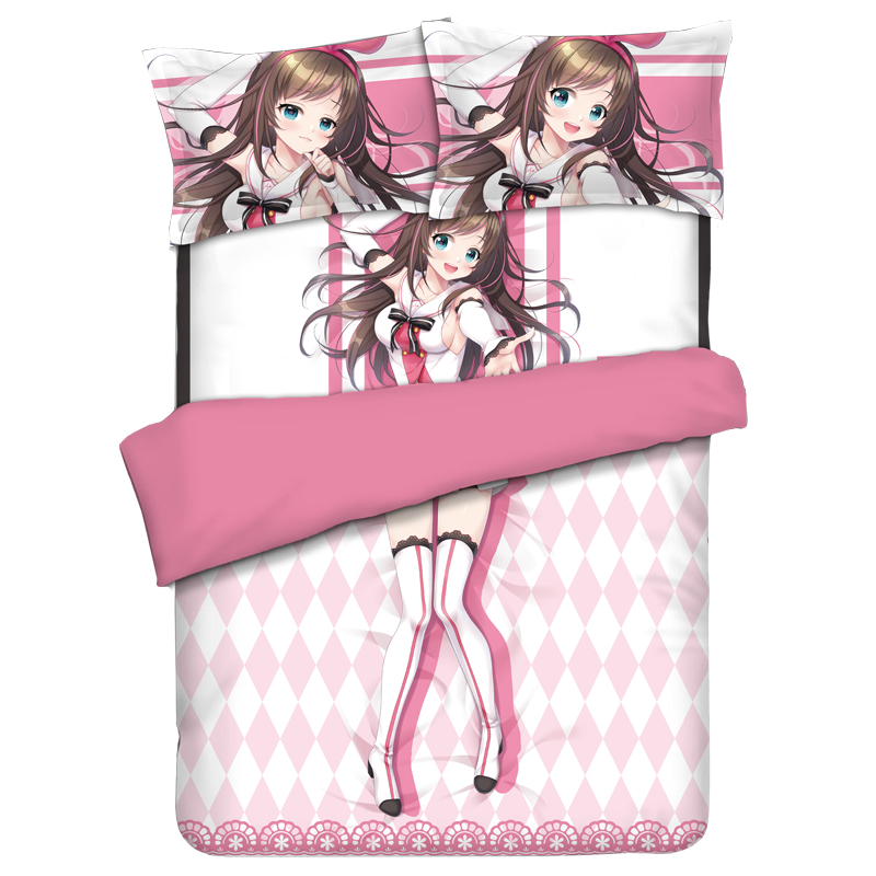 Kizuna Ai Anime 4 Pieces Bedding Sets,Bed Sheet Duvet Cover with Pillow Covers